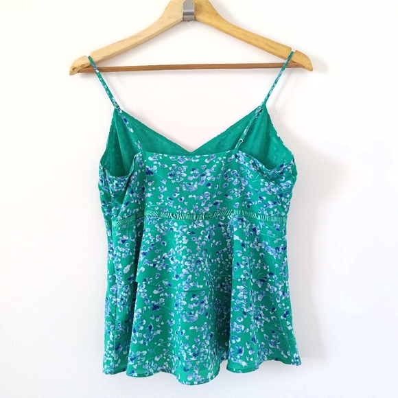 Chiffon tiered camisole top in teal green with speckled blue florals in size 0 - Picture 4 of 4